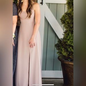 Birdy Grey “Amy” style taupe bridesmaid dress